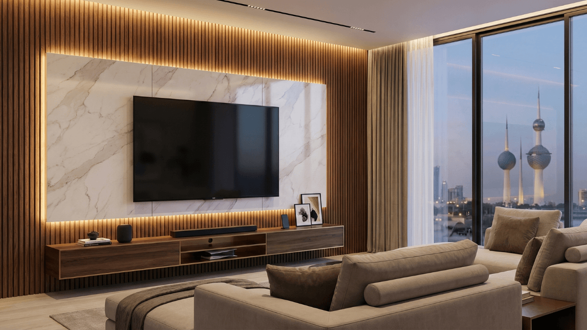 ديكورات تلفزيون الكويت 2026 | دليل تحويل الصالة إلى سينما منزلية فاخرة بلمسة ذكية